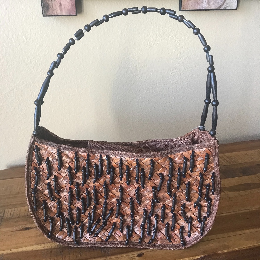 Adrienne Vittadini Vintage Woven Straw Beaded Bag
